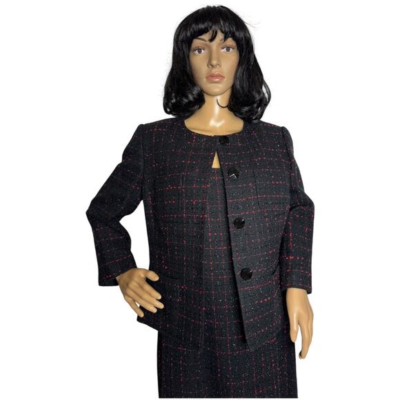 Tahari ASL evening classics boucle tweed sparkly dress suit black & red size 8 - Picture 7 of 16